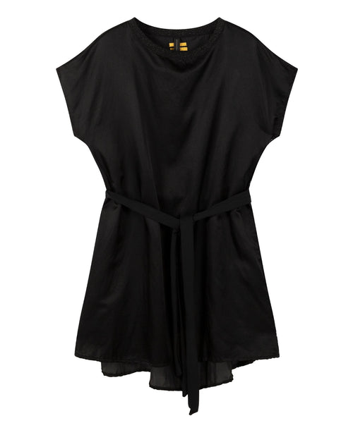 Front women A-line mini dress with belt made of silk in the color black