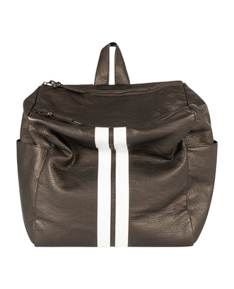 Front women backpack with zipper in leather look with white two stripe in the color bronze