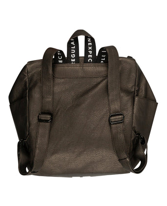 Front women backpack with zipper in leather look with white two stripe in the color bronze